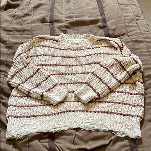 Cozy Beige and Brown Striped Sweater